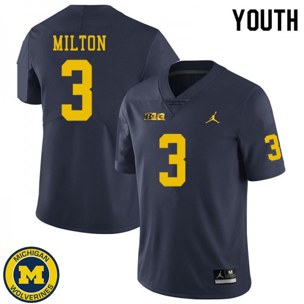 Youth Michigan Wolverines #3 Joe Milton Navy Stitched Football Jersey